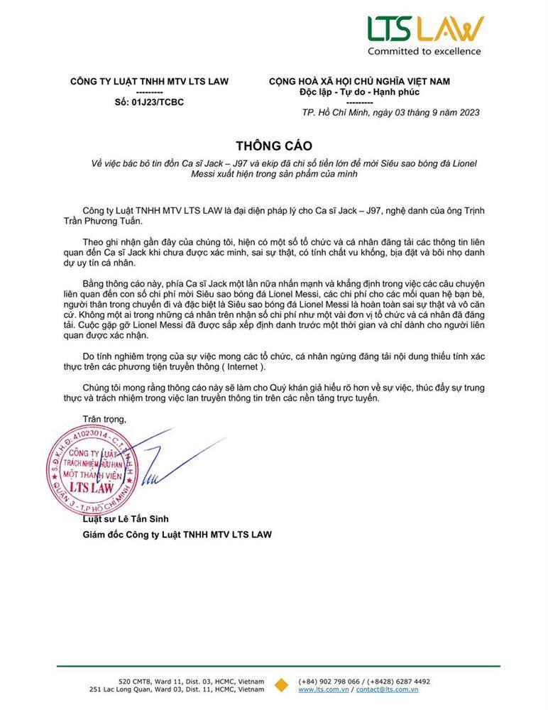 Jack chính thức lên tiếng về tin đồn chi 60 tỉ mời Messi quay MV, đại diện pháp lý vào cuộc-3