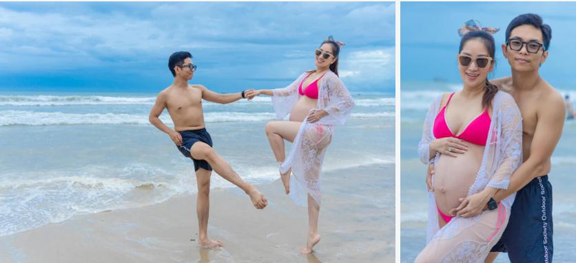 Mẹ bầu Khánh Thi rạng rỡ diện bikini những ngày cuối thai kỳ-1