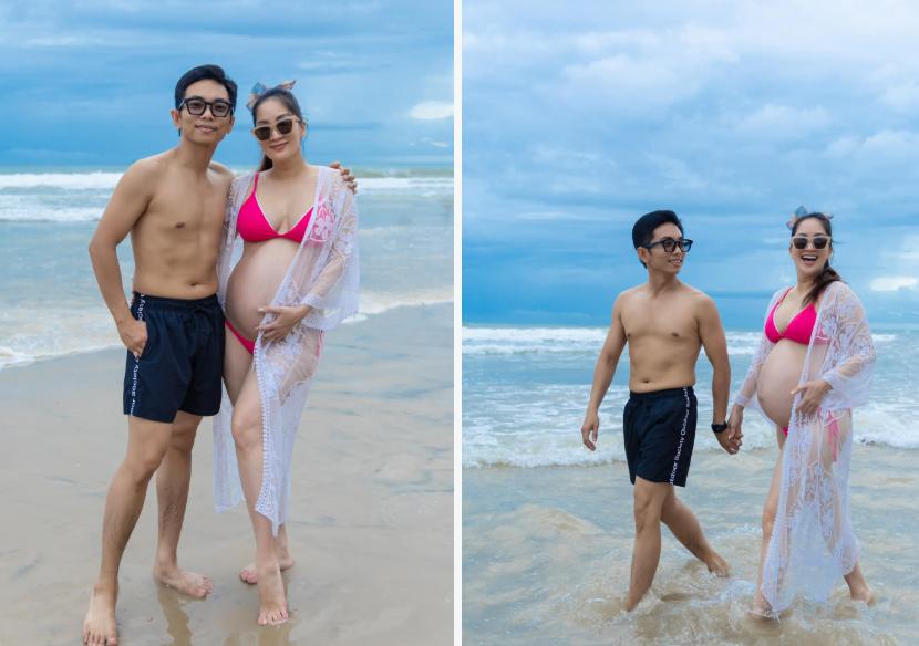Mẹ bầu Khánh Thi rạng rỡ diện bikini những ngày cuối thai kỳ-2
