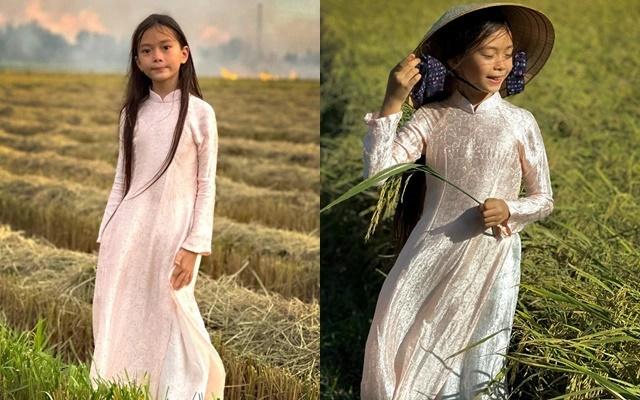 Con gái 9 tuổi của Đoan Trang cao lớn, ra dáng thiếu nữ khi diện áo dài-1