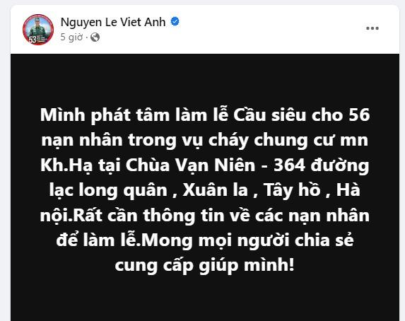 Nghệ sĩ Việt hành động vì vụ cháy chung cư mini ở Hà Nội-2