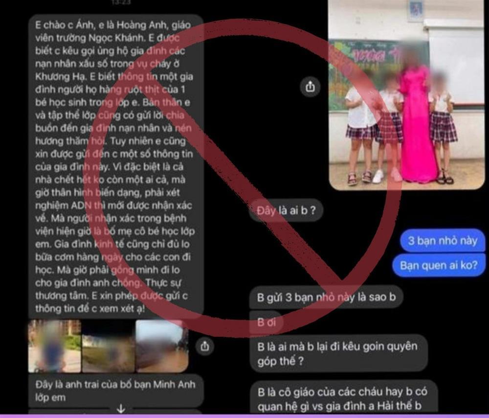 Giả mạo cô giáo kêu gọi ủng hộ nạn nhân vụ cháy chung cư mini ở Hà Nội-1