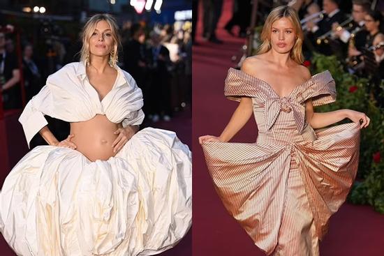 'Bà bầu' Sienna Miller khoe bụng gây sốc trên thảm đỏ