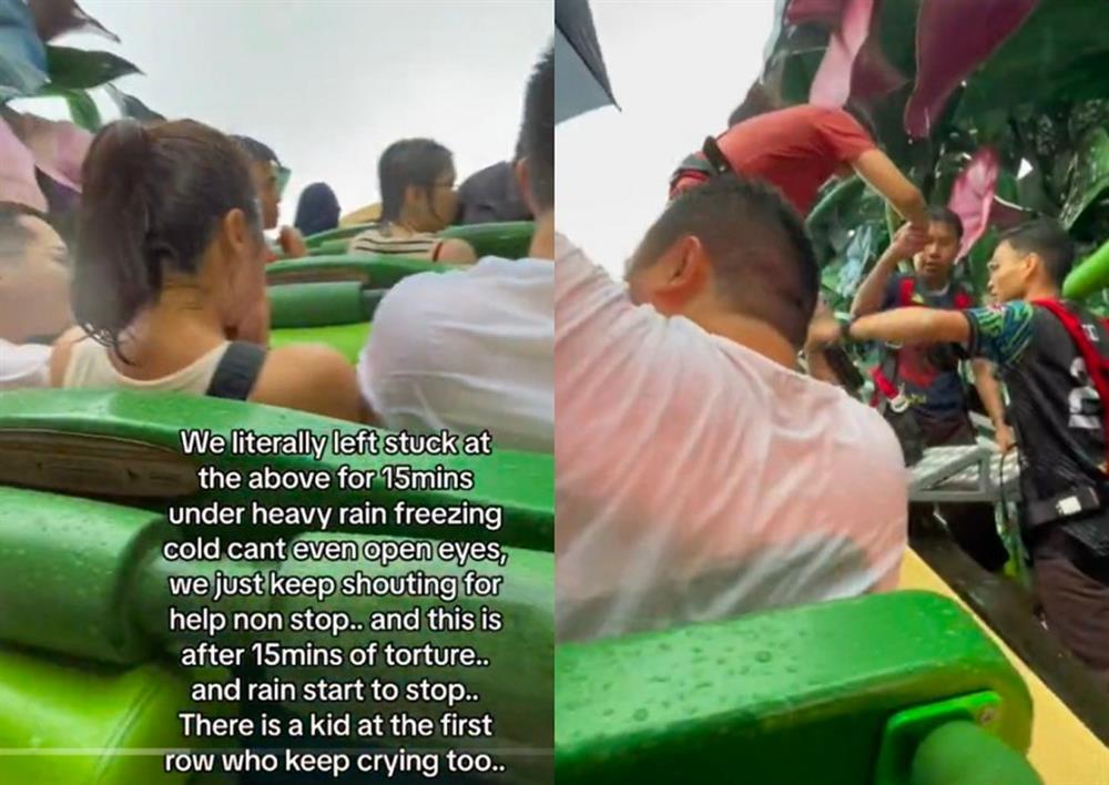 Nhóm du khách bị kẹt trên tàu lượn siêu tốc giữa trời mưa-1