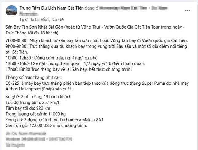 Thực hư tour du lịch Vườn Quốc gia Cát Tiên bằng trực thăng, giá 12.000 USD-1