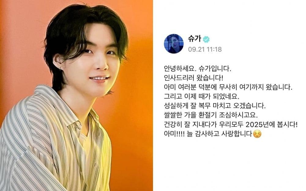 Suga BTS viết thư gửi người hâm mộ trước thềm nhập ngũ-1