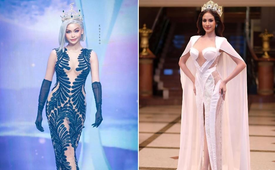 Engfa Wahara giẫm lên váy Hoa hậu Hoà bình Campuchia gây tranh cãi-1