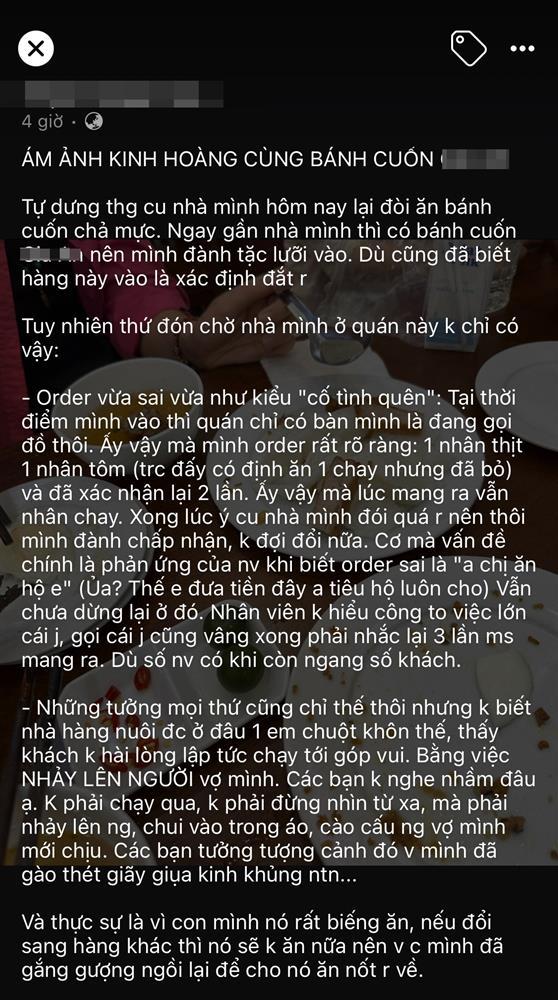 Hàng bánh cuốn nổi tiếng Hà Nội nói gì trước phản ánh khách đang ăn bị chuột nhảy lên người?-1
