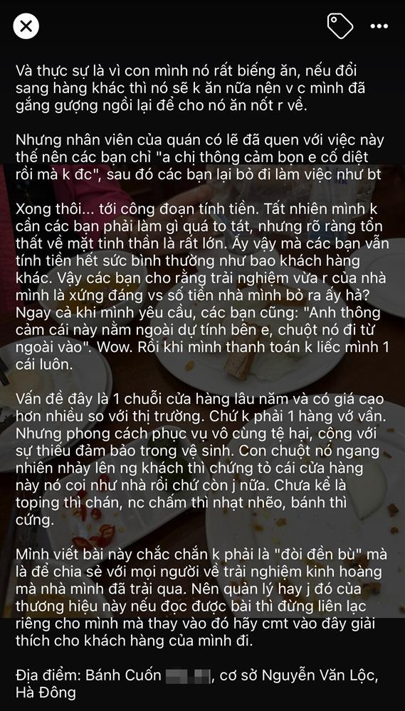 Hàng bánh cuốn nổi tiếng Hà Nội nói gì trước phản ánh khách đang ăn bị chuột nhảy lên người?-2