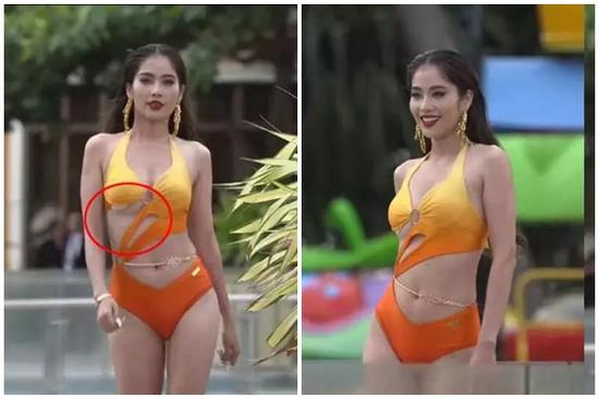 Chị gái Nam Em gặp sự cố với 'phụ tùng' khi diễn áo tắm ở Miss Universe Vietnam 2023