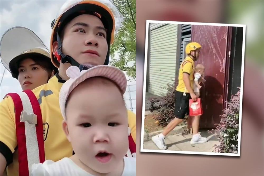 Nam shipper đưa vợ trầm cảm và con nhỏ cùng đi làm để tiện chăm sóc-2