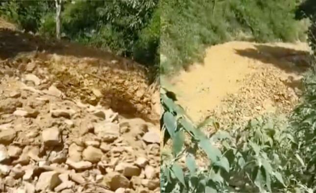 Đang sửa đường, người dân hốt hoảng thấy lũ ống cuốn hàng nghìn m3 đất đá trên núi xuống-1