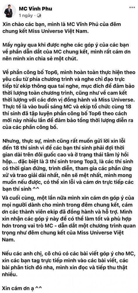 MC Vĩnh Phú lên tiếng khi bị chỉ trích sau Miss Universe Vietnam 2023 ...