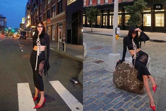 Ninh Dương Lan Ngọc thả dáng với đầm hở lạ, gây chú ý giữa khu phố Tây