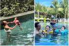 Cường Đô La và Đàm Thu Trang chăm đưa các con đi bơi