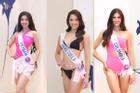 Phương Nhi và thí sinh Hoa hậu Quốc tế diễn áo tắm ở bán kết