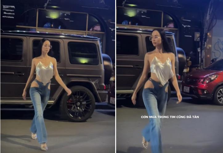 Vũ Ngọc Anh nổi bật giữa phố đông người với áo yếm, quần cut-out táo bạo-1