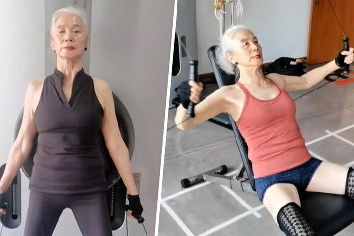 Sắc vóc đáng ngưỡng mộ nhờ tập gym của cụ bà U80-1