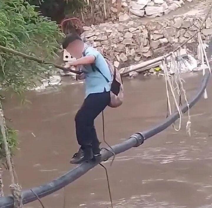 Thót tim cảnh 70 học sinh đi cầu dây vượt sông đầy cá sấu để tới trường-1