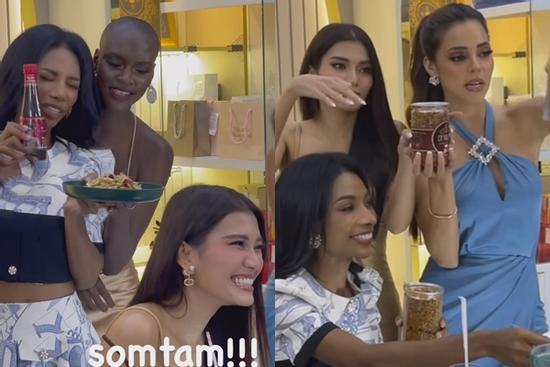 Hoa hậu, Á hậu Hòa bình vừa đăng quang đã phải livestream bán khô gà cho ông Nawat