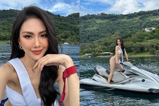 Bùi Quỳnh Hoa sexy diện bikini bên mô tô nước ở Miss Universe 2023