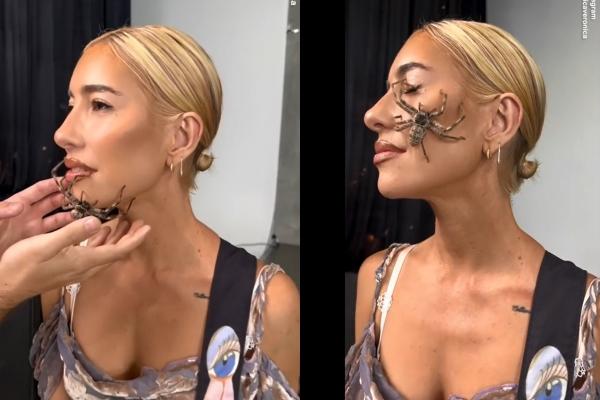 Nữ ca sĩ cho nhện bò lên mặt để quay MV ca nhạc-1