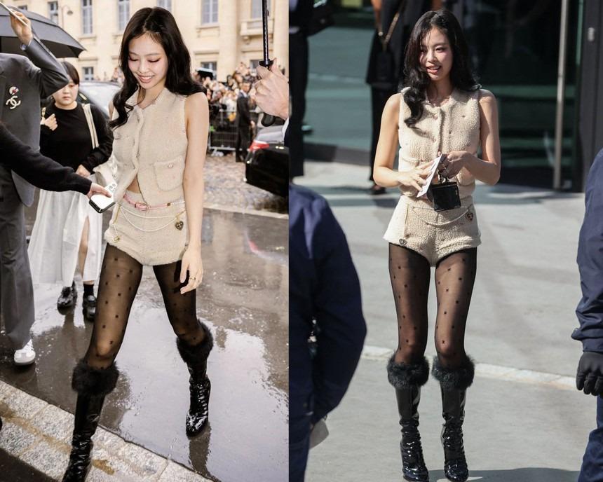 Học sao Hàn diện quần tất đen để chân thon thả, phong cách thêm sang trọng-1