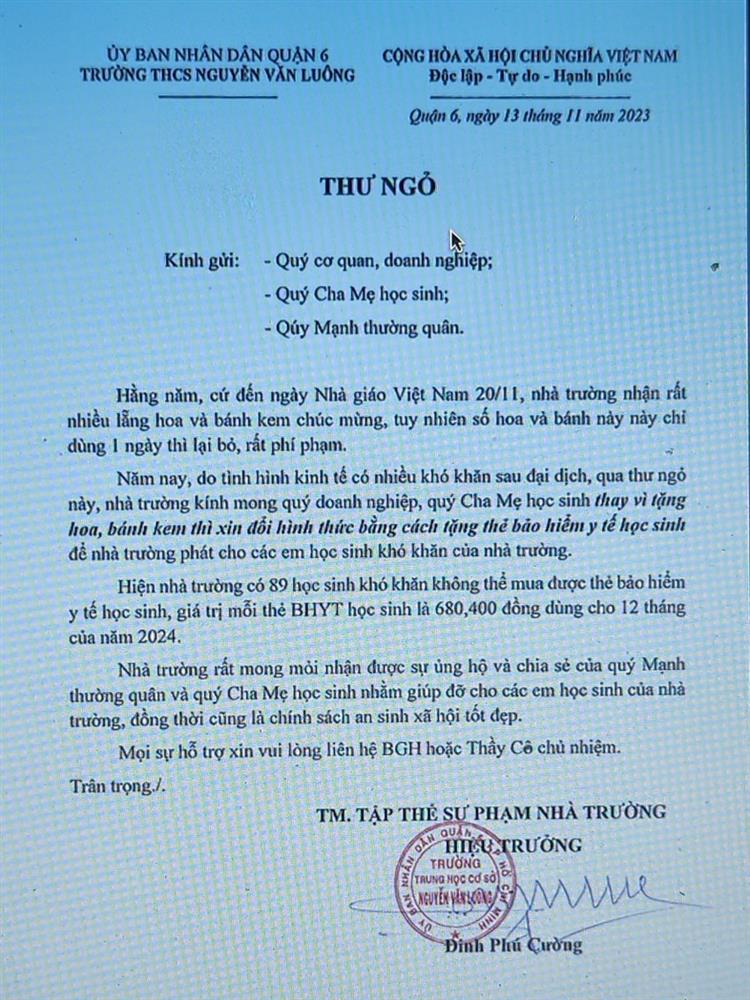 Hiệu trưởng viết thư xin đổi quà Ngày Nhà giáo Việt Nam-2