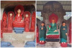 Tượng Phật cổ nghìn năm tuổi bị khách Trung Quốc bôi màu xanh đỏ lem nhem