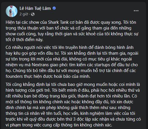 Shark Tuệ Lâm áp lực, nhập viện sau ồn ào bằng cấp, tuyên bố ở ẩn vì mang thai, vợ cũ Shark Bình động viên 1 câu đọc là thấm-4