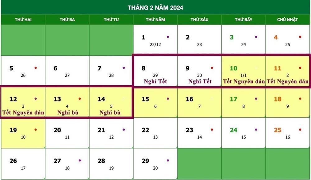 Lịch nghỉ tết Nguyên đán 2024 chính thức, từ 29/12 Âm lịch-1