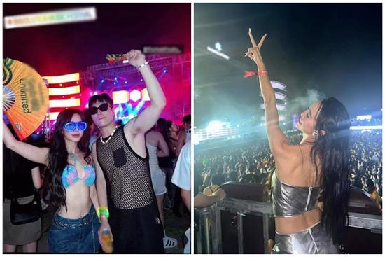 Em gái Công Vinh, 'tiên nữ Tuyệt Tình Cốc' mặc đồ cực 'bốc' khi đi lễ hội âm nhạc