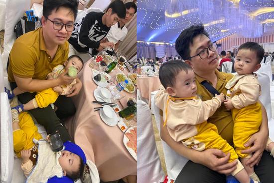 Ông bố bỉm sữa bế 2 con quẩy cực sung tại đám cưới, thân phận thật khiến dân mạng 