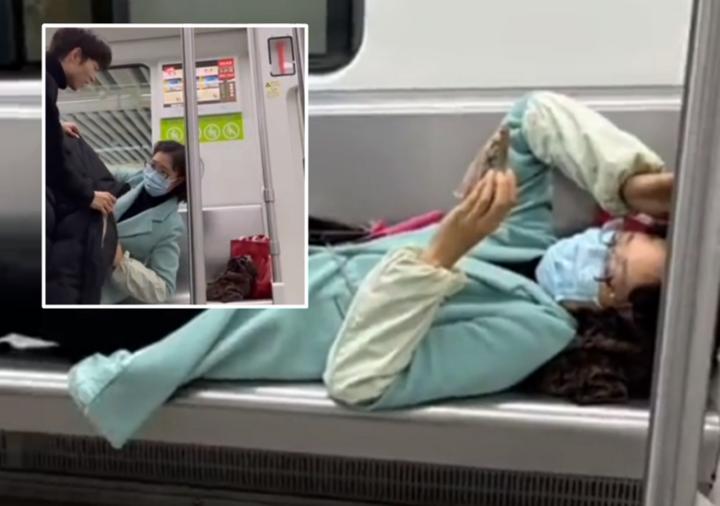 Nằm ườn chiếm chỗ trên tàu điện ngầm, quý bà bị thanh niên trị cực cao tay-1