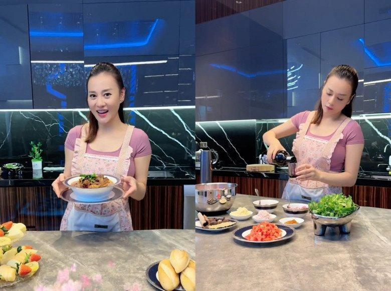 Khệ nệ bụng bầu tháng thứ 5, Phương Oanh phải kê ghế ngồi ở bếp để nấu ăn cho Shark Bình-4