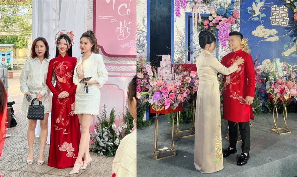Vợ Quang Hải diện áo dài thêu chỉ vàng, đội mấn đặc biệt trong lễ ăn hỏi-3