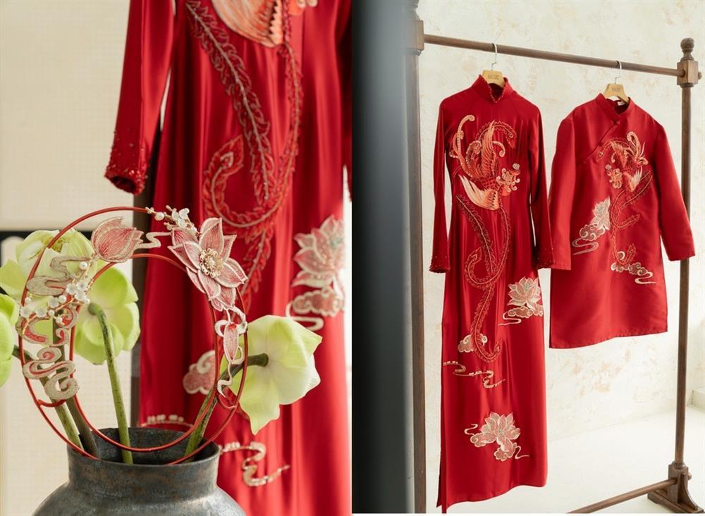 Vợ Quang Hải diện áo dài thêu chỉ vàng, đội mấn đặc biệt trong lễ ăn hỏi-4