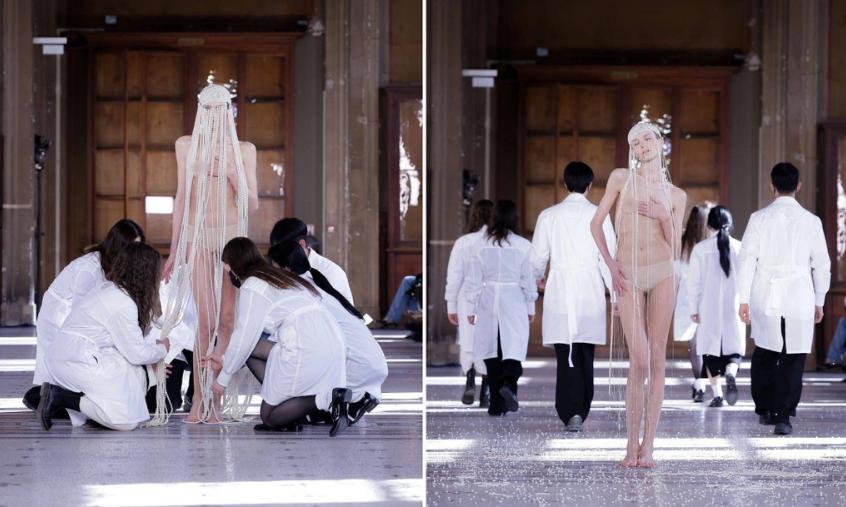 Người mẫu bán khỏa thân đội mũ ngọc trai là khoảnh khắc thời trang đáng nhớ-3