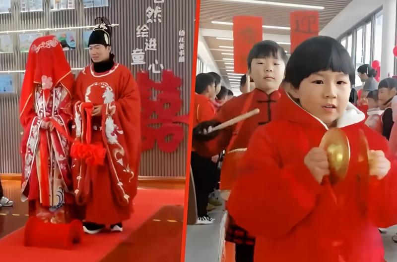 Độc lạ trẻ mẫu giáo tổ chức đám cưới cho thầy cô-1