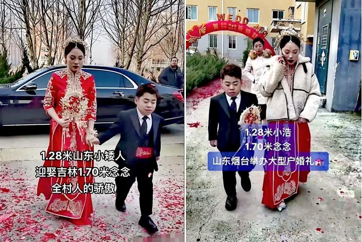Chú rể tí hon lấy được cô dâu cao hơn 1m7-1