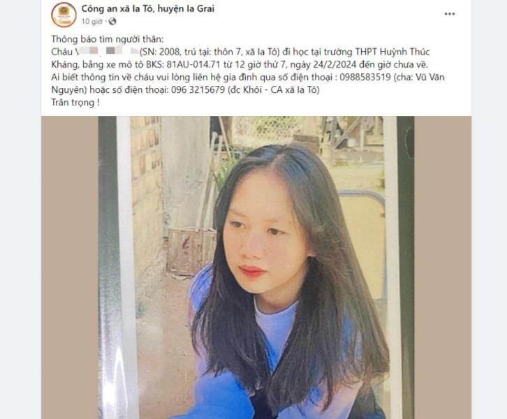 Nữ sinh lớp 10 đi học từ thứ 7 rồi mất tích bí ẩn-1