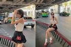 Thùy Tiên gây chú ý trên đường phố Thái Lan khi mặc váy siêu ngắn chỉnh giày