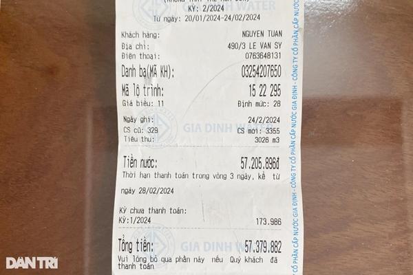 Một gia đình ở TPHCM tá hỏa nhận hóa đơn tiền nước hơn 57 triệu đồng-1