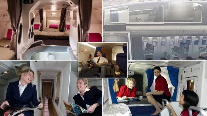 Tiếp viên trên chuyến bay quốc tế nghỉ ngơi ở đâu?-1