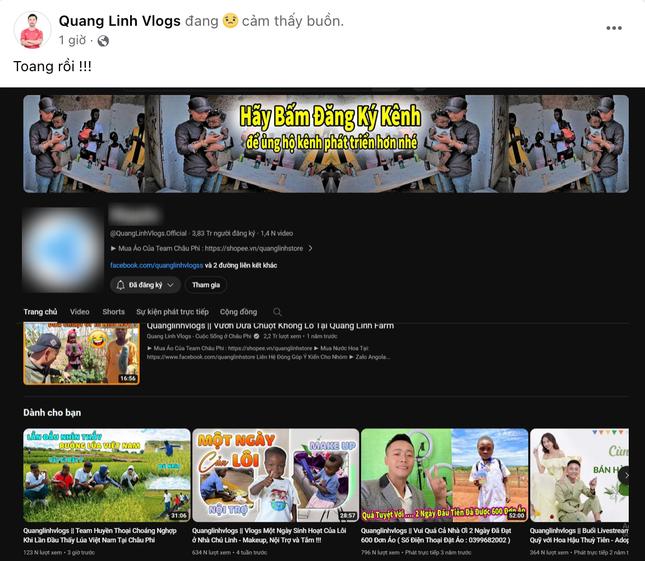 Cũng bị mất kênh như Độ Mixi nhưng hacker lại không làm điều này với Quang Linh Vlogs-3