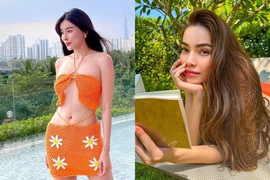 Hai mỹ nhân tên Hà đọ sắc với bikini màu cam rực rỡ đón hè