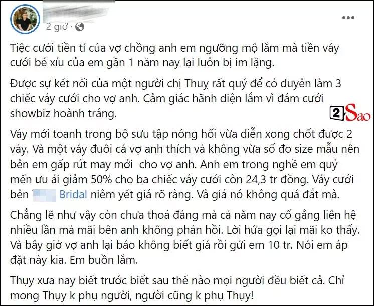 NTK Việt nổi tiếng tố sao nam Vbiz quỵt tiền mua váy cưới cho vợ-1