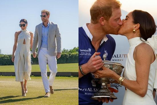 Harry và Meghan hôn nhau trên sân polo
