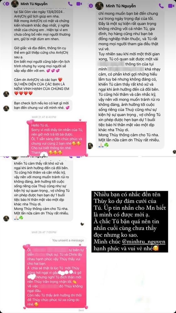 Hoàng Thùy công khai tin nhắn bị hủy mời đám cưới phút chót: Phía Minh Tú lên tiếng làm rõ các chi tiết-4