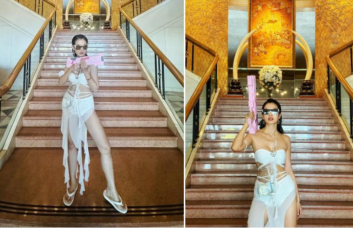 Siêu mẫu Việt U40 diện váy áo ướt nước hot nhất ở lễ hội té nước Thái Lan-1